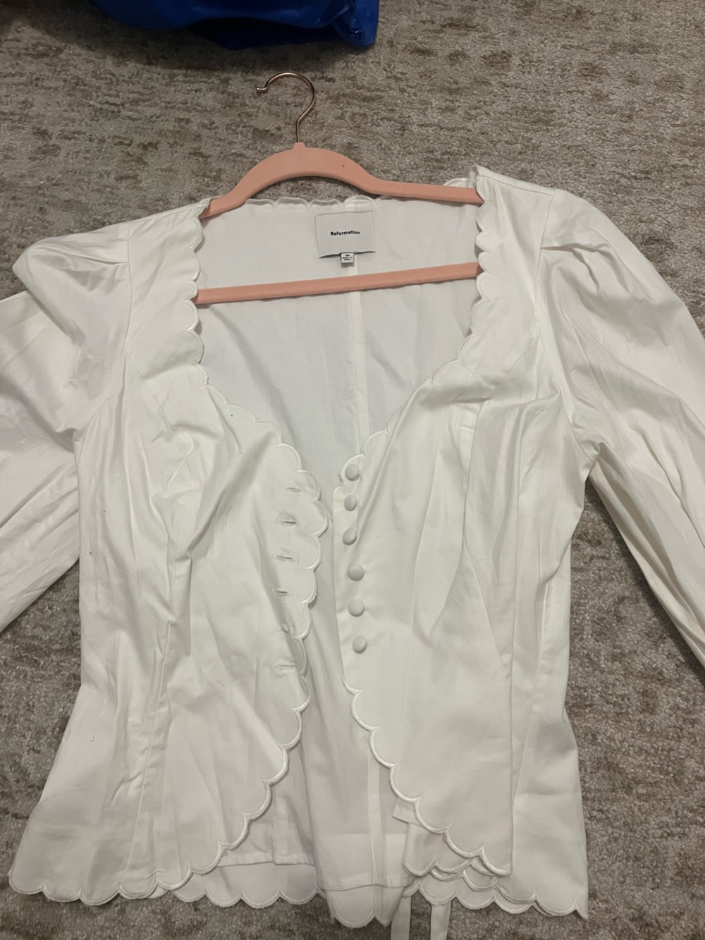 Reformation White Scallop-Trim Buttoned Top